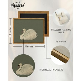 InSimSea Vintage Framed Wall Art for Living Room, Swan Green Canvas Decor, Minimalism Artwork Prints, Animals Oil Painting Wall Decor Gallery Picture, for Bathroom Bedroom Kitchen 10L x 8W