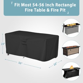 SHINESTAR Rectangle Fire Pit Cover, Fits for 54-56 Inch Gas Fire Table, Waterproof and Windproof, 56 x 26 x 24 Inches, Black