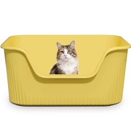 Large Cat Litter Box with High Sides 21.5 * 16.1 * 10.4 inches Big Litter Boxes for Large Cats Easy Clean Open Litter Box, Anti-Splashing&Leak-Proof, Yellow