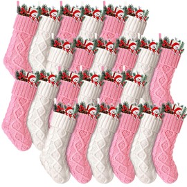 Hungdao 24 Pcs Pink White Christmas Stockings 8.3 Inch Mini Xmas Stockings Bulk Knitted Stockings Gifts Small Fireplace Stockings Double Side Rustic Socks Tree Hanging Decoration Holiday Party Favors