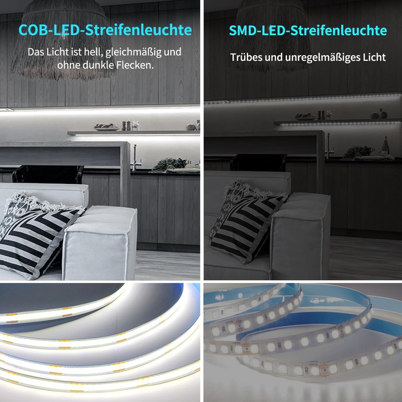 Yeewhale Cob LED Strip 10 m, App Control, with Remote