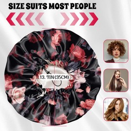 BHAHB Luxury Shower Cap Satin Lined Reusable Waterproof Double Layer Elastic Adjustable Hair Bath Cap Cute Aesthetic Women Girls-Rose