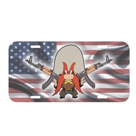 Yosemite Sam AK47 AK-47 Vehicle License Plate, Front Auto Tag American Flag 1776