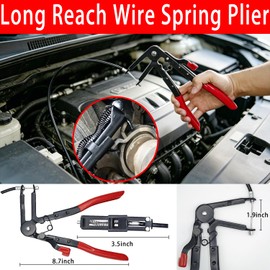 5 Pcs Hose Clamp Pliers Set, Automotive Long Reach Hose Clamp Removal Tool, 27" Flexible Wire Spring, Swivel Jaw Flat Band Plier, Hose Remover, Clic-R Collar Plier for Fuel Oil Water Hose