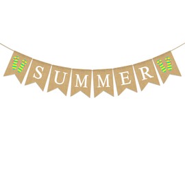 Pudodo Jute Burlap Flip Flop Summer Banner Summer Slipper Beach Hawaii Pool Party Fireplace Mantel Decoration