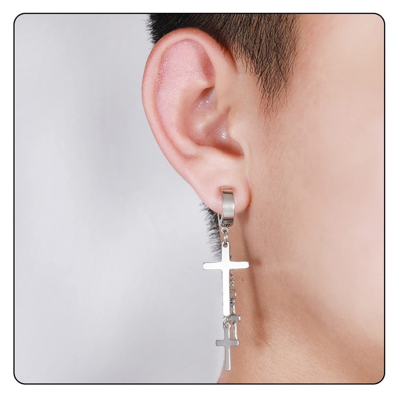 Fusamk Punk Cross Drop Dangle Earrings Huggie Hinged Hoop Earrings,2PCS