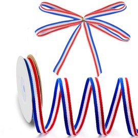 Red White and Blue Ribbon - 3/8 Inch-10 Yard Christmas Ribbons for Memorial Day Gift Wrapping, 4th of July Decorations, DIY Crafting