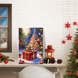 JOOZ Christmas Paint by Numbers Kit for Adults with Frame Christmas Ball Paint by Number with Easel Christmas Tree Adult Paint by Number Kits DIY Oil Painting Kits for Home Wall Decor 8x12 Inch