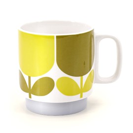 Orla Kiely Set of 2 Stacking Mugs Ceramic Block Flower- Slate/Ochre Gift Boxed