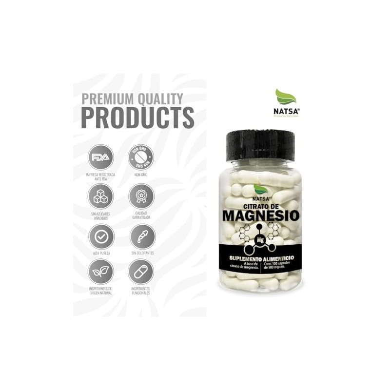 NATSA Citrato de Magnesio 100 cápsulas, calidad Premium