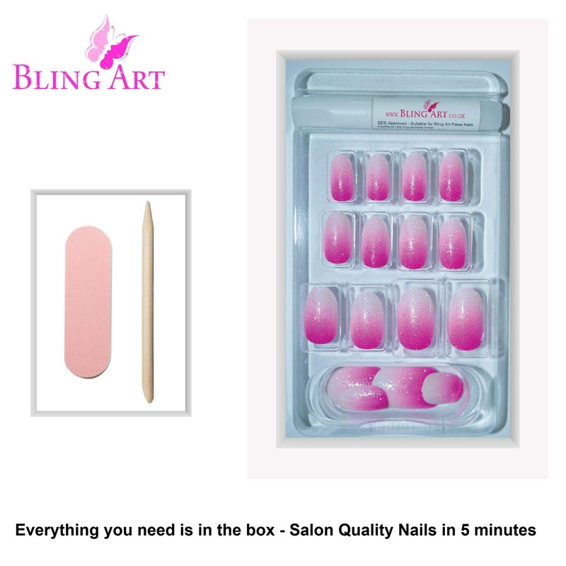 False Nail Bling Art Magenta Gel Ombre Oval 24 False