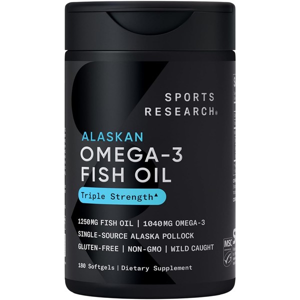 Omega-3 Fish Oil 1250mg (Triple Strength) 180 gelcaps Contains the