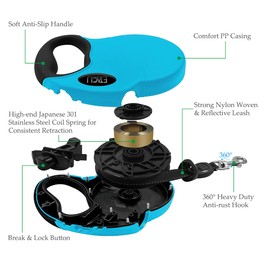 ETACCU Roller Leads for Dogs, Robust 5 m Roll Lead with One Button Locking System, Non-Slip Handle, Tangle-Free, Reflective Retractable Dog Lead for Medium/Large Dogs up to 50 kg (Blue)