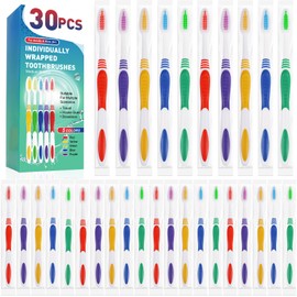 Navona 30 PCS Premium Individually Wrapped Bulk Toothbrush Pack, Disposable Toothbrushes, Kids Toothbrush, Medium Soft Bristle Toothbrushes, Ergonomics Handle, Perfect for Travel Hotel Donation
