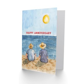 Artery8 Elderly Couple Sitting At The Beach Watercolour Blank For Him Or Her Art Anniversary Card