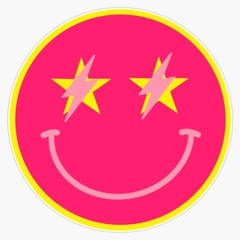 Pink Lightning Star Smiley Face Sticker Bumper Sticker Vinyl Decal 5"