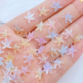 60Pcs Starfish Nail Charms for Nail Art Summer Beach Nail Art Charms Aurora Resin Star Nail Rhinestones Ocean Theme Starfish Charms Nail Jewels Mini Starfish Nail Decoration Supplies for Women Girls