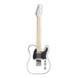 Geepins White Tele Guitar Pin Badge | Miniature Brooch | 52 mm Length | Wear on Backpack, Shirt, Jacket, Lapel, Hat, or Tie | Presented in a Guitar Case Gift Box