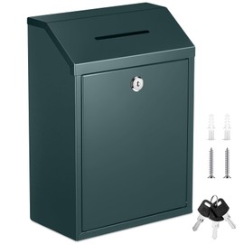 Yaocom Metal Donation Cash Box Collection Safe Suggestion Box with Lock Wall Mounted Mailbox Delivery Ballot Container for Home Office Outdoor Door(Green,11.8 x 8.6 x 4.7 Inch)