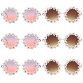 VIOKKO 6 Pairs Round Daisy Flower Sunglasses for Women Girls Flower Shaped Retro Disco Festival Sunglasses Glasses Eyewear for Outdoor Beach Party Favors