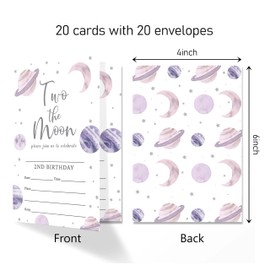ANYEMW Two the Moon Second Birthday Invitation Cards with Envelopes Pack of 20 (4"x6"), Party Invitations for Boys, Girls, Kids, Teens, Galaxy Space Moon Party Favors Decor and Supplies.(30)