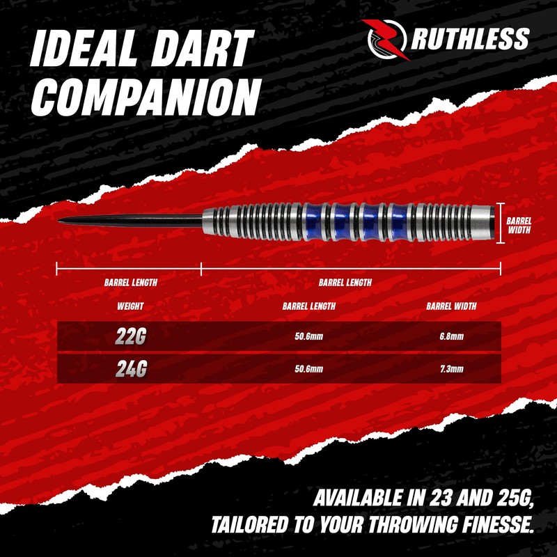 RUTHLESS Blue Falcon Professional Tungsten Steeltip Darts Set in 23g