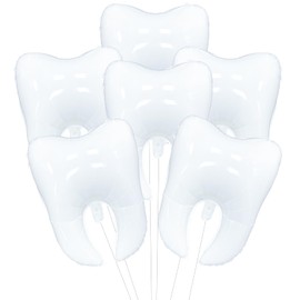 6 Pieces White Tooth Foil Balloons Decorations, 22 Inches Mylar Dental Balloons for Graduation, Tooth Fairy Parties, Dentist Office Decor, Kids First Tooth Celebrations, and Birthday Party Supplies