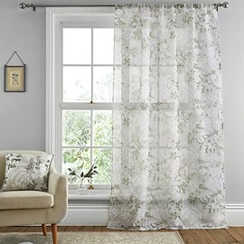 Dreams & Drapes - Single Net Curtain for Windows W55 x L72 (140 x 182cm) - Voile Curtain for Bedroom/Living Room - Floral & Leaf Voile Sheer Curtain - Tiverton Collection, Green