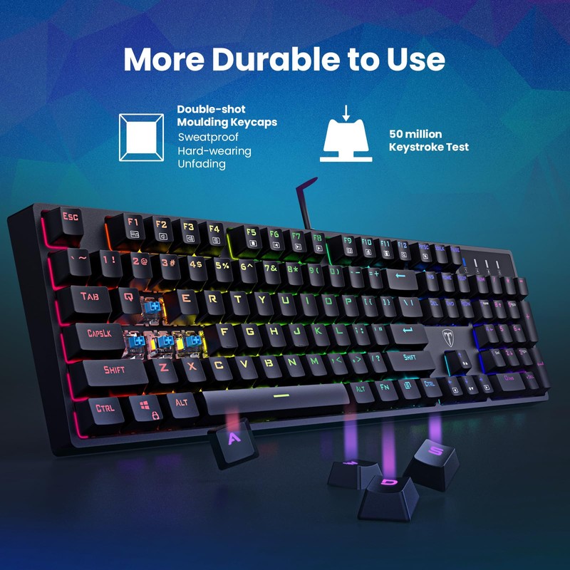 RGB Mechanical Gaming Keyboard Wired - 104 Key Blue Switch