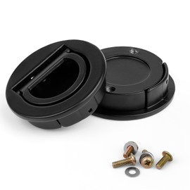 0XBIT Inlet Handle, Black, Pack of 2 Round Embedded Pull Ring Handle, Recessed Grip with Mounting Kit, Shell Handle Black for Drawers, Cupboards, Yachts, Dressers