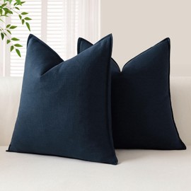 OTOSTAR Pack of 2 Soft Linen Decorative Throw Pillow Covers 20 x 20 Inch Solid Farmhouse Pillowcases Boho Accent Pillow Covers for Sofa Couch Chair Bedroom Home Decor Cushion Covers, Navy Blue