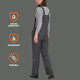 WUSTENKATZE Women's Waterproof Heated Insulated Bib Overalls with Battery Pack, Gray, Medium