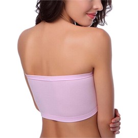 Hoerev Bra Tube Top Bandeau Style Removable Padding Bra Seamless Stretch,Pink,Large