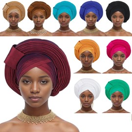 Nigeria Raw Silk Auto Geles Wedding Party Head Wraps Headwear Female Headbands 2024 African Headtie Hat Women's Already Made Head Tie (Burgundy)