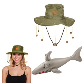 Lizzy Adult Australian Cork Hat with Inflatable Shark (90cm) for Australia Day Crocodile Hunter Man Dundee Fancy Style Dress Hat Party Accessories