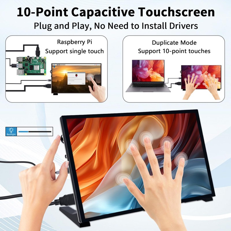 GeeekPi 10.1 Inch Capacitive Touchscreen Display, 1024x600 IPS LCD with