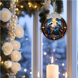 Nativity Set Hanging Ornaments, Elegant Suncatcher Featuring Mother Mary, Saint Joseph, and Baby Jesus, Perfect Christmas Nativity Scene Decor, Premium Nativity Ornaments, Christian Decoration