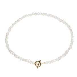 BEMDOFIG Irregular Baroque Pearl Choker Necklaces 18K Gold Plated Buckle Freshwater Pearl Necklace Everyday Dainty Choker Jewelly for Women