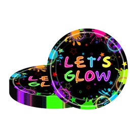 MORAINJAY Pack of 16 Neon Glow Paper Plates Birthday Decoration Set, Birthday Party Tableware, Luminous Party Tableware Set, Children's Birthday Set with 7 Inch Paper Plates, Tableware Set for