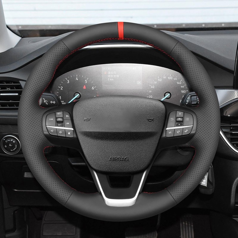 MEWANT DIY Black Faux Leather Steering Wheel Cover for Ford