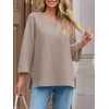 Tankaneo Women's Oversized Sweaters Casual 3/4 Long Sleeve Crewneck Ribbed