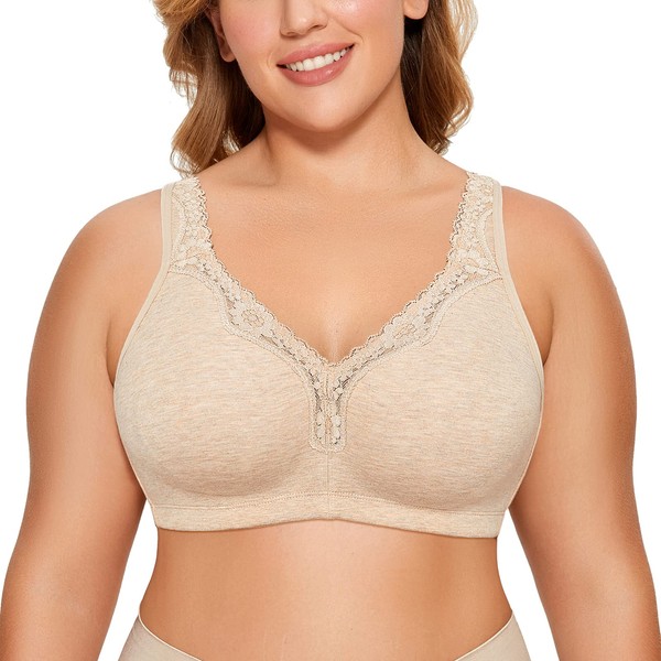DELIMIRA Women's Wireless Plus Size Full Coverage Lace Bra Cotton
