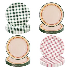 HiEnjoin 48PCS Green Pink Gingham Birthday Plates, Bachelorette Party Plates Disposable Camp Picnic for Gingham Birthday Party, Glamping Baby Shower