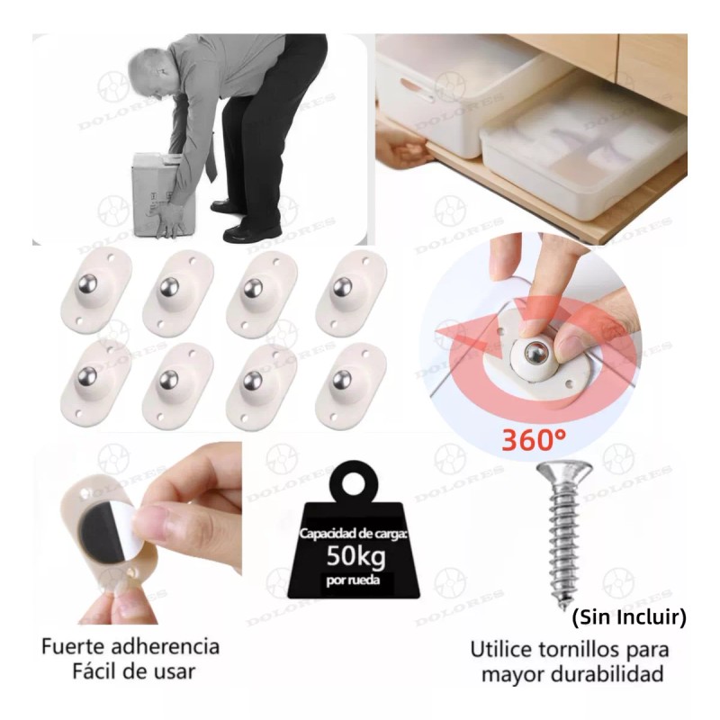 Dolores 8pcs Mini Ruedas Giratorias Acero Inoxidab 360° Autoadhesivo