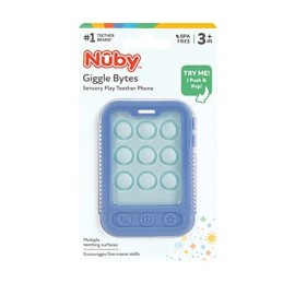 Nuby Giggle Bytes Soft Blue Cellphone Teether Toy for Babies 3 Months and Up