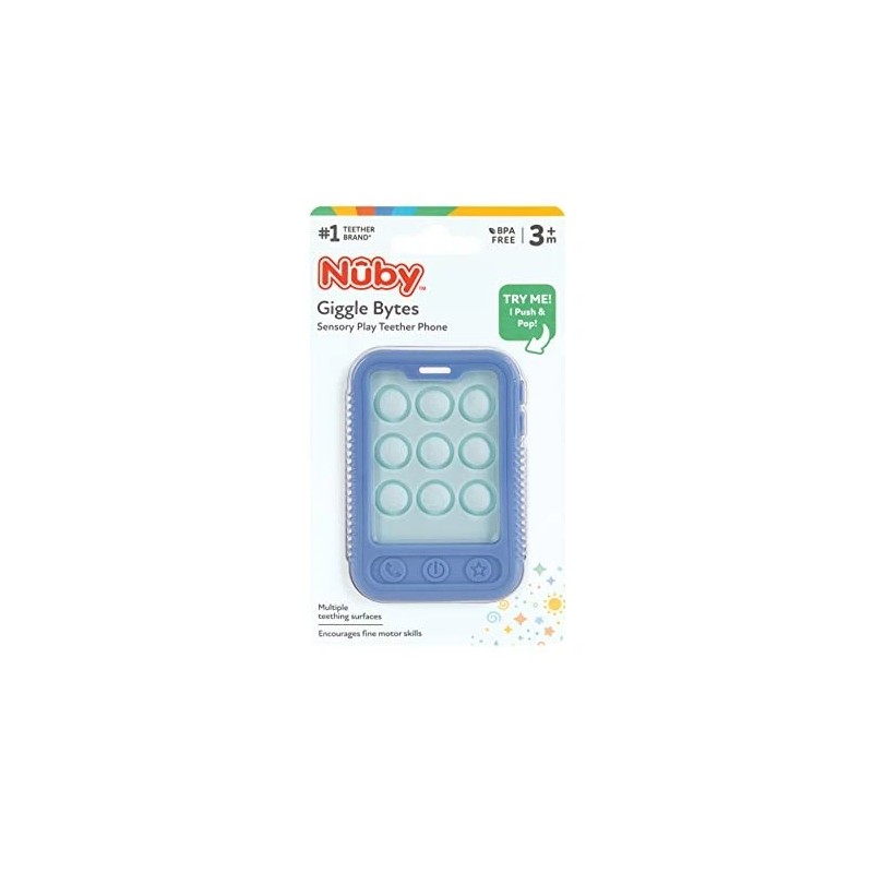 Nuby Giggle Bytes Soft Blue Cellphone Teether Toy for Babies