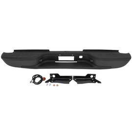 FINDAUTO Rear Bumper Fit for 1999-2007 for Chevy Silverado for GMC Sierra 2500HD Pickup Black Rear Step Back Bumper With License Plate Lights