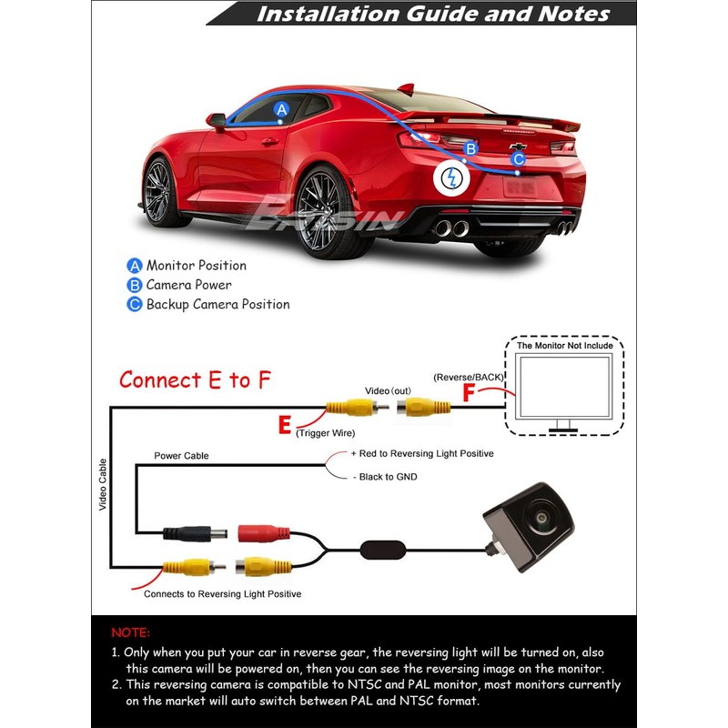 Erisin AHD 1080P 150° Fisheye Car Reversing Camera 2MP Night