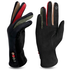 Lohca Ladies Gloves - Touch Screen Winter Thermal Warm Glove Women - Faux Suede - Fashion Multi Coloured Fingers Design Gloves