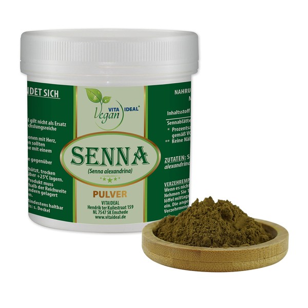 VITA IDEAL Vegan® Senna – Leaves 300 g Powder – Alexandrina Sennes Leaves – Daily Serving 600 mg Senna Sheets, Natural, Vegetable & No Additives, Includes Measuring Spoon